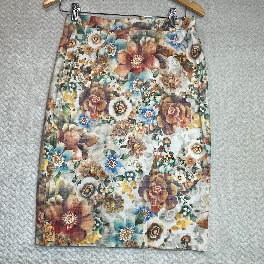 Zara Women's Floral Straight Cotton Blend Vintage-style‎ Skirt Size Small